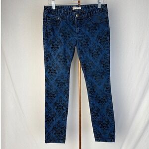 Free People Womens Size 27 Floral Damask Print Jeans Denim Blue Black‎